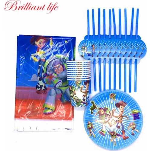 31/61pcs Toy Story Theme Kids Birthday Party Disposable Tableware Cup Plate Straw Tablecloth Toy Story Party Decoration Supplies