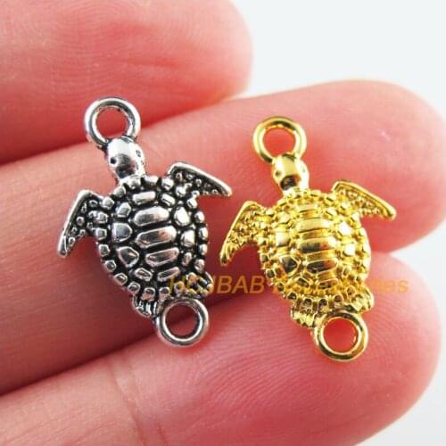35Pcs Retro Tibetan Silver Tone Gold Color Animal Tortoise Charms Connectors 13.5x19mm