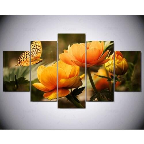 5 panel Modern Beautiful orange blossom hd Art print canvas art wall framed paintings for living room wall picture ny-1037