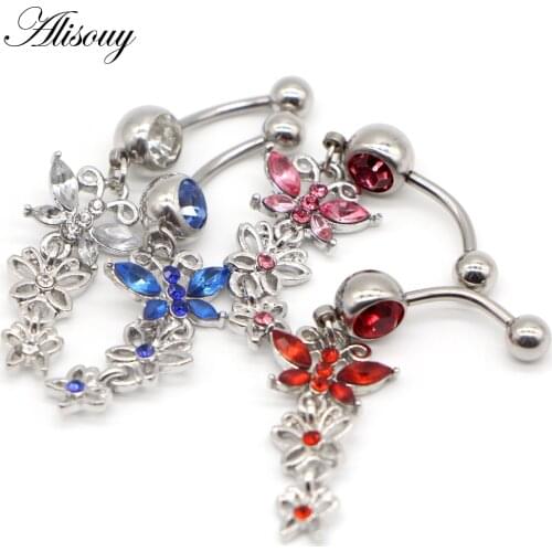 Alisouy 1 PCS Sexy Navel Rings Crystal Butterfly Belly Button Bell Rings Piercing Ombligo navel Piercing Body Jewelry for girl