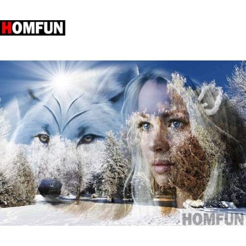 HOMFUN Full Square/Round Drill 5D DIY Diamond Painting "Beautiful wolf" Embroidery Cross Stitch 5D Home Decor Gift A17013