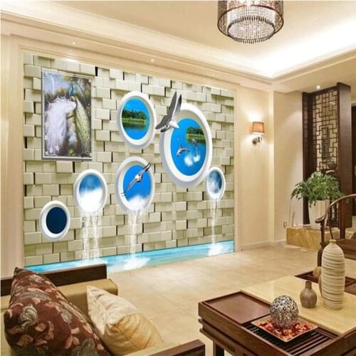 Beibehang Modern Background Large Painting Peacock bricks Dolphins Pared 3d Wallpaper Hotel Bad room Mural for Living Room
