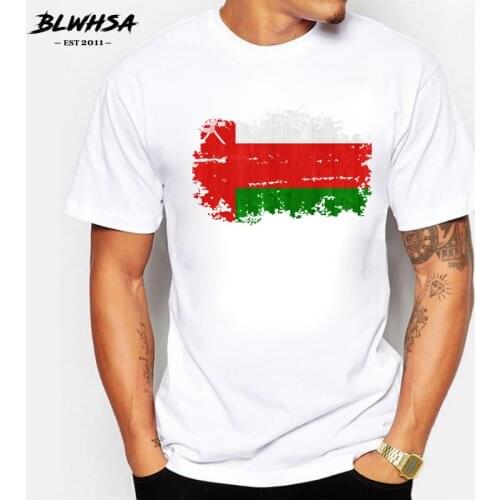 BLWHSA New Summer Nostalgic Style Oman National Flag Design T Shirt Mens High Quality Tops Hipster Tees Oman