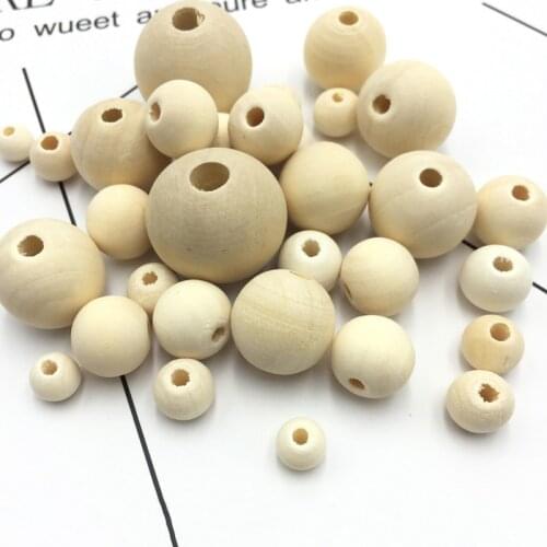 Wooden Beads Lead-free Unfinished Natural Color Wood Round Balls For Jewelry Making Diy Children Teething Spacer Wood Crafts