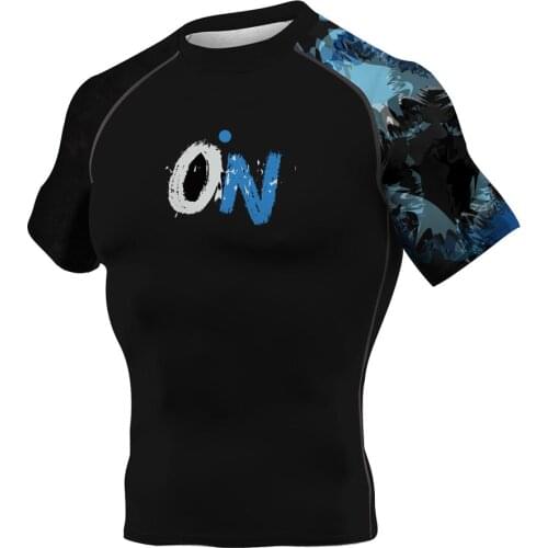 Mens Bule Hole Boxing Compression Jersey Rash Guards KickBoxing Tight Short Sleeve T-Shirts