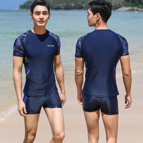 Two Pieces New Mens Swimwear Breathable Quick-drying Swimming T-shirt And Swim Trunks Set for Men Swimsuit Anti-UV Surf Suit