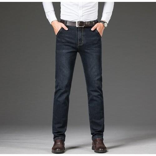 Mens Brand Stretch Jeans New Business Casual Slim Fit Denim Pants Black Blue Trousers Jeans Male Plus Size 38-46