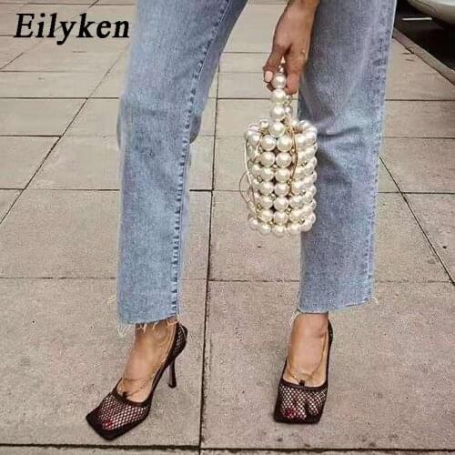 Eilyken 2021 New Fashion Autumn High Heels Women Pumps Sexy Mesh Square Toe Shallow Female Apricot Black Party Shoes
