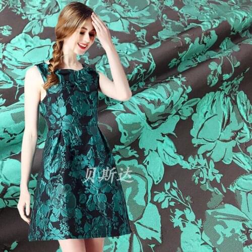HLQON High quality big flower print yarn dyed jacquard brocade polyester fabric used for tissue women dress patchwork clothing