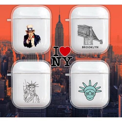 IRONGEER Simple Brooklyn Bridge Statue of Liberty Clear Soft TPU Case for Apple Airpods 1 2 Wireless Bluetooth Earphone Cover