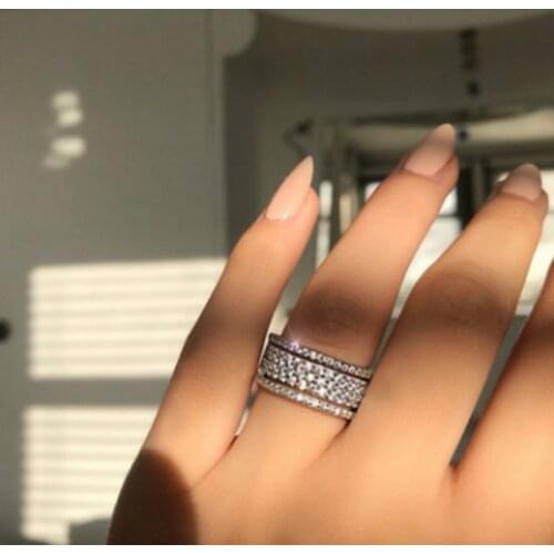Classic Fashion Three-layer Round Bead Zircon Ladies Ring Creative Full Diamond 925 Silver Jewelry Ring Bridal Jewelry