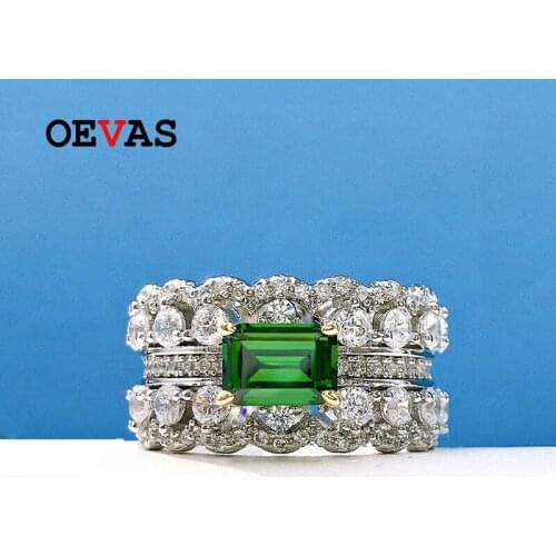 OEVAS 100% 925 Sterling Silver Full High Carbon Diamond Emerald Rings For Women Sparkling Wedding Party Fine Jewelry Wholesale
