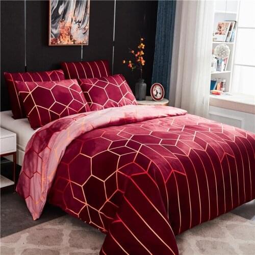 J Geometric Comforter Bedding Set Queen King Duvet Cover Bed Linen Red FR01