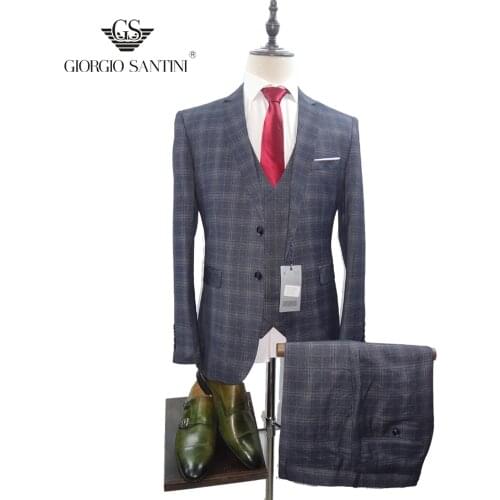 Blazer+Pants+Vest) Luxury Men Suit 3 Piece Set Fashion Boutique Lattice Groom Wedding Dress Mens Tuxedo Men Banquet Club Dress