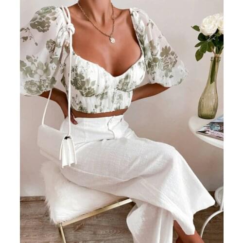 Summer Women T-Shirts Chiffon Print Color Sexy Elegant Chic Autumn Short Sleeve Backless Lace Up Crop Top Female Blouse C2800