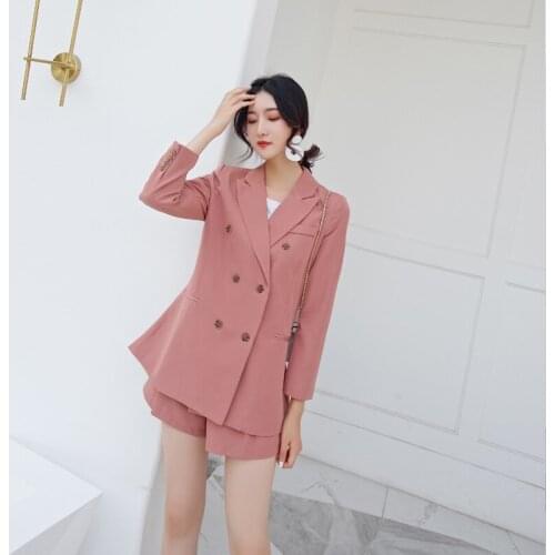 Fashion 2 Piece Sets Female Pant Suits Double Breasted Loose Blazer Jacket & Straight Pant Office Lady Suit Women Outfits