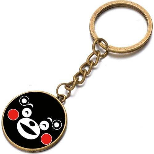 Cartoon anime Kumamon Keychain Glass Dome Key Chain Bag Charm Pendant Keyring Holder Kids boy girl Pendant