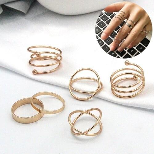 6PCS/Set Gold/Silver Color Alloy Geometric Ring Sets Trendy Jewelry Women Party Finger Knuckle Rings Girls Fashion Accessories