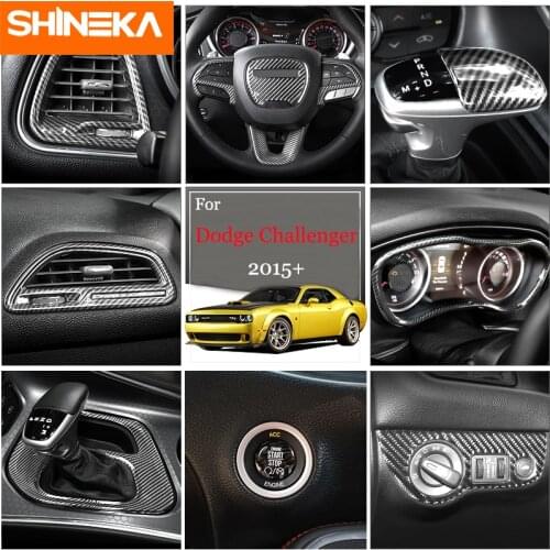 SHINEKA Carbon Fiber Stickers For Dodge Challenger Car Interior Decoration Cover Stickers For Dodge Challenger 2015+ Car Styling