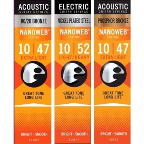 Nanoweb Guitar Strings Acoustic Electric Classic Guitar Strings Anti Rust Ponsphor 80/20 Bronze Nickel Plated Steel