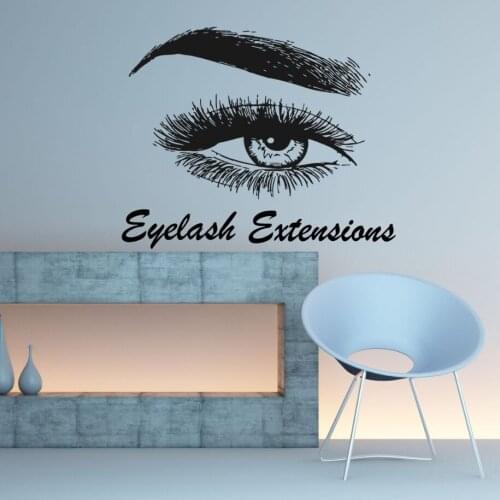 Eyelash Extension Wall Decal Eyelash Wall Sticker Beauty Salon Decoration Eye Eyebrows Women Make Up Eyebrows Wall Decor AY878
