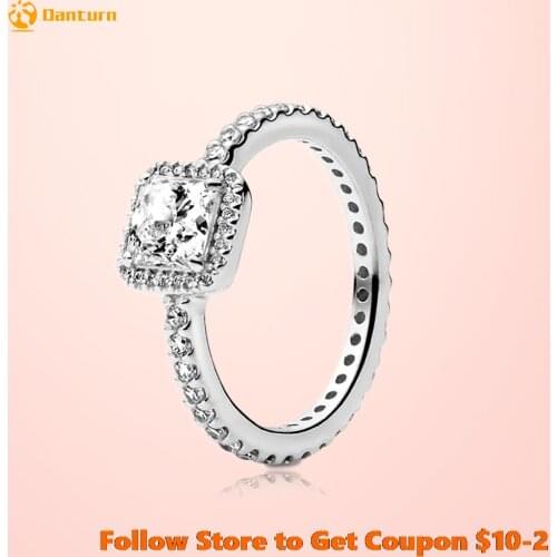 Danturn New 925 Sterling Silver Ring Square Halo Rings Original Brand 925 Silver European Ring Women DIY Jewelry Making Gift
