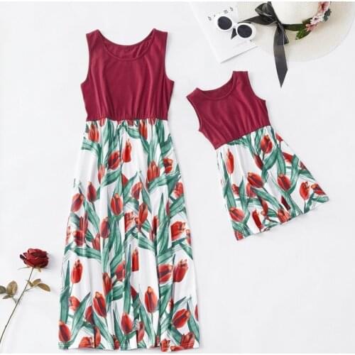 Summer New Family Matching Dress Mother And Daughter Floral Print Maxi Dresses Outfits Mother Daughter Matching Clothes