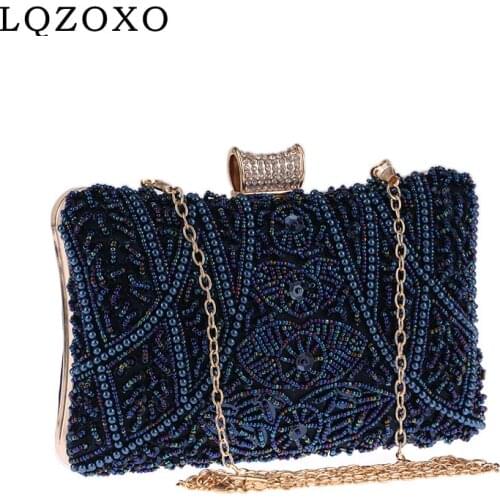New embroidery diamonds clutch bag with chain shoulder messenger purse Vintage beaded women evening bags luxury
