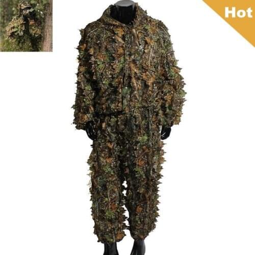 Hunting Ghillie Suit 3D Maple Leaf Camouflage Camo Hunting Clothing Airsoft Uniform Durable Outdoor Woodland Sniper Jacket +Pant