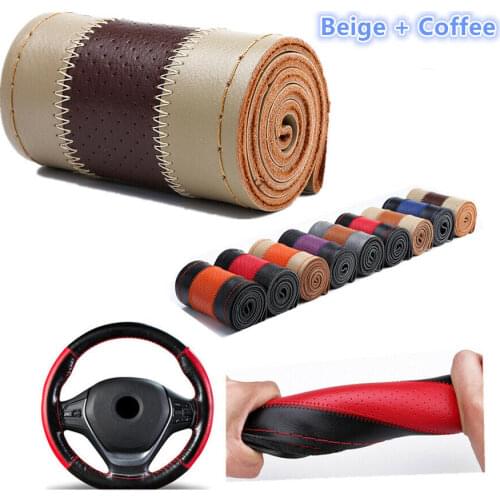 Car Leather Wheel Braid Thread Genuine Leather Fashionable Color Matching 38CM Universal Leather Braiding Steering Wheel Cover