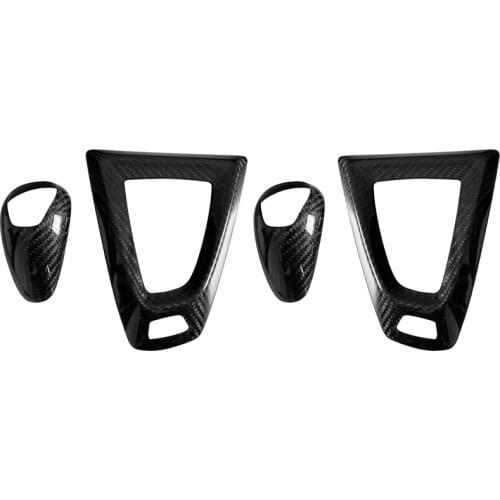 2Pcs Real Carbon Fiber Gear Shift Knob Handle Cover Panel Trim For-BMW M2 F87 M3 F80 M4 F82 M5 F10 F85 X5M X6M F12