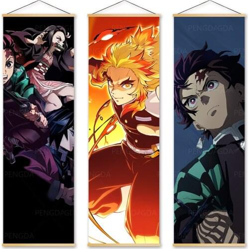 Print Poster Wall Art Demon Slayer Kimetsu No Yaiba Pictures Painting Canvas Solid Wood Hanging Scrolls Japan Anime Home Decor