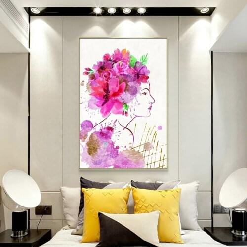 Poster HD Prints Watercolor Painting Abstract Floral Wall Art Canvas Girl Living Room Decoration Frameless