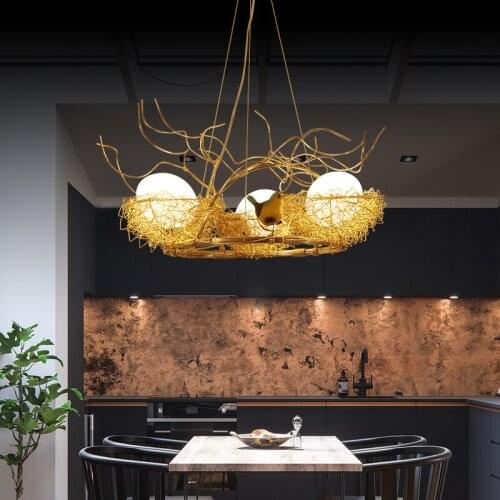 Birds Nest Hanging Lamp Bedroom Nordic Light Dining Pending Lighting Fixtures Aluminum Pendant Lights Glass Egg Hanglamp