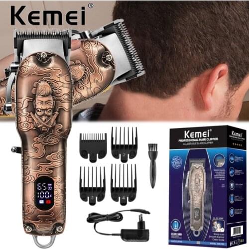 Kemei Professional Rechargeable Hair Clipper for Barber 10W Powerful 2500mAh Li-on Battery Cordless/Corded Bronze Embossed Body