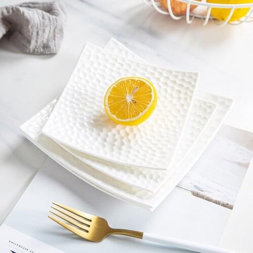 Simple White Bone China Plate Fruit Salad Plate Creative Western Steak Ceramic Square Plate Household Cake Dessert Plate