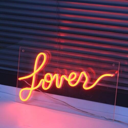 LED Neon Lights Letter LOVER Sign Art Decorative for Holiday Wedding Party Bar Shop Bedroom Room Window Open Words Decor