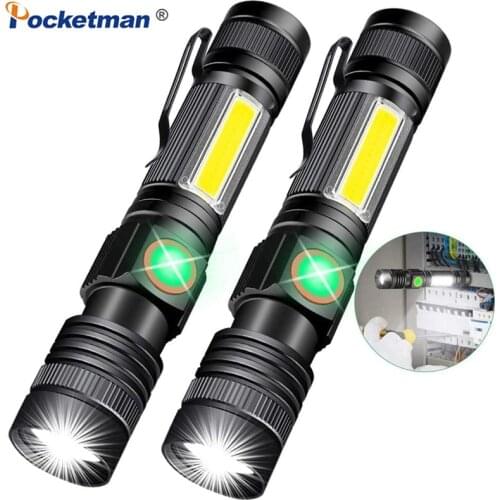 High Lumens LED Flashlight Waterproof Flashlight Magnetic Torch Zoom T6+COB Flashlight with a Clip Portable Hand Light 18650 USB