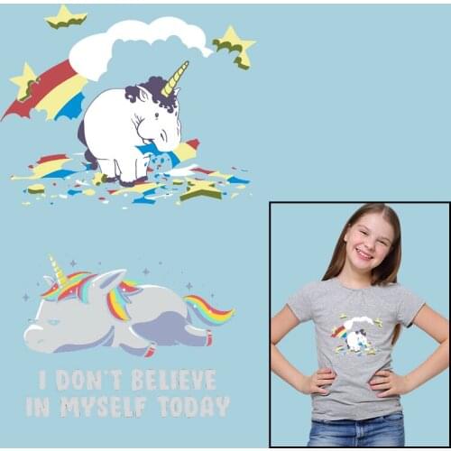 Unicorn Pig Rainbow cow Heat-sensitive patches Heat Transfer Stickers on Clothes Washable Ironing stickers DIY Appliques