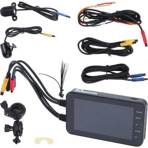 MT003 WIFI 1080P Waterproof Camera 4 Inch Motorcycle DVR Front Rear Dual Lens Driving Video Recorder Dash Cam Moto Bike (Black)