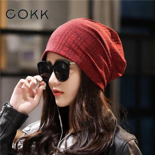 COKK 2020 New Casual Beanie Spring Autumn Women Hat Bonnet Knitted Hat Female Windproof Headgear Korean Ladies Cotton Beanies
