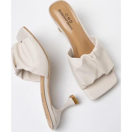 2021 Women Slippers Pleated Summer Light Sexy Open Toe Solid Color Sandals Stiletto Heels Women Luxury Prom Woman Black Shoes