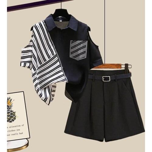 Two Piece Set Women Zebra-stripe Skirts Sets New Summer Style Hong Kong Girl Shirt Mini Fairy Grunge Blouses Lolita Skirt Suits