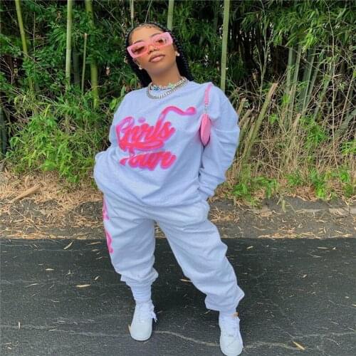 FUFUCAILLM Letter Graffiti Autumn Winter Suit For Women 2pcs O-neck Oversize Sweatshirt + Loose Trousers Casual Sport Tracksuit