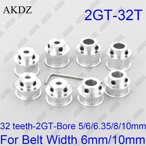 32 teeth 2GT Timing Pulley Bore 5/6/6.35/8/10mm for GT2 Open Synchronous belt width 6mm/10mm small backlash 32Teeth 32T