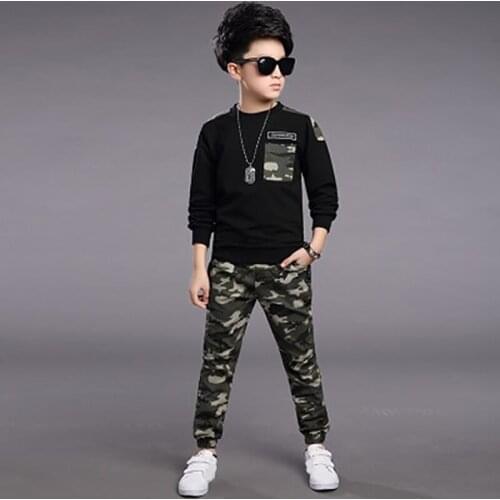 ZWY535 Children Clothes 2-10 year Boys Costume Tracksuit Camouflage Tops Pants 2PCS Children Spring Outfits Set