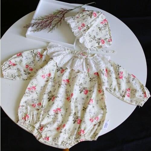 0-2Yrs Spring Kids Girl Long Sleeve Floral Rompers + Hat Infant Baby Girl Newborn Rompers Clothes Baby Girl Rompers
