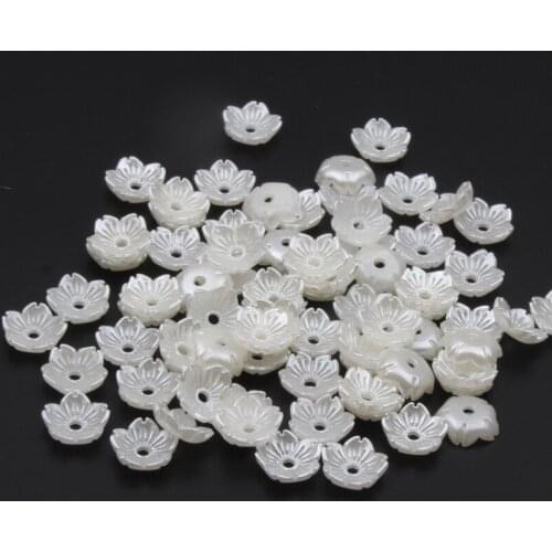 100pcs 8/10mm Beige Flower Shape Acrylic Beads Imitation Pearl Beads Loose Spacer for Jewelry Making DIY Bracelet Accessories