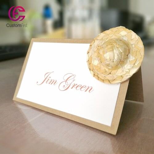 30pcs/lot DIY Place card name card for party and wedding rustic theme straw hat craft place card
