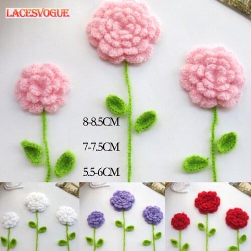 4sets/lot Handmade woolen Yarn Crochet Knitted Flower applique Patchwork DIY needlework sewing accessories Cloth paste 364